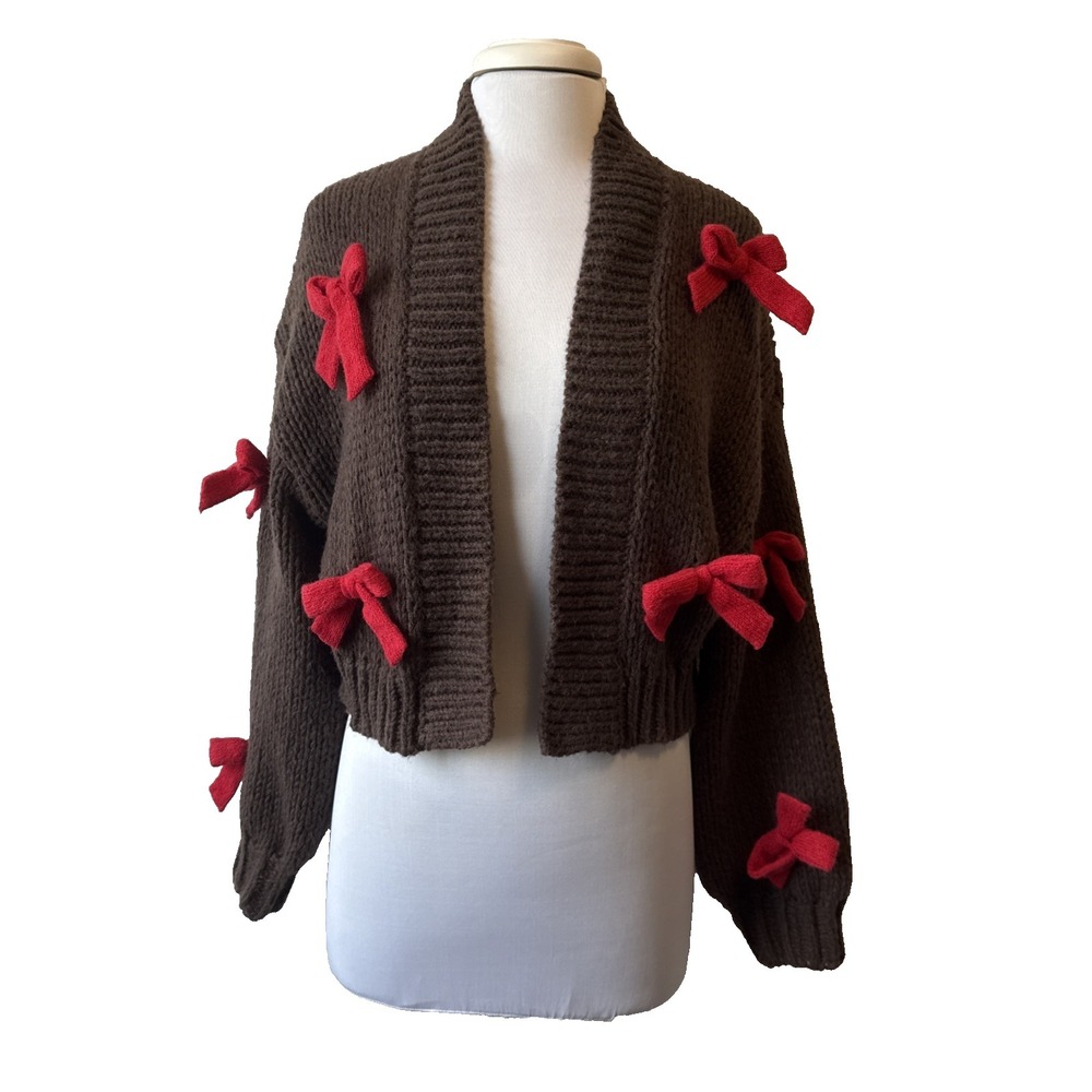 Anthropologie Maeve Alicia 3D Bow Cropped Cardigan Sweater OS Coquette Ballet